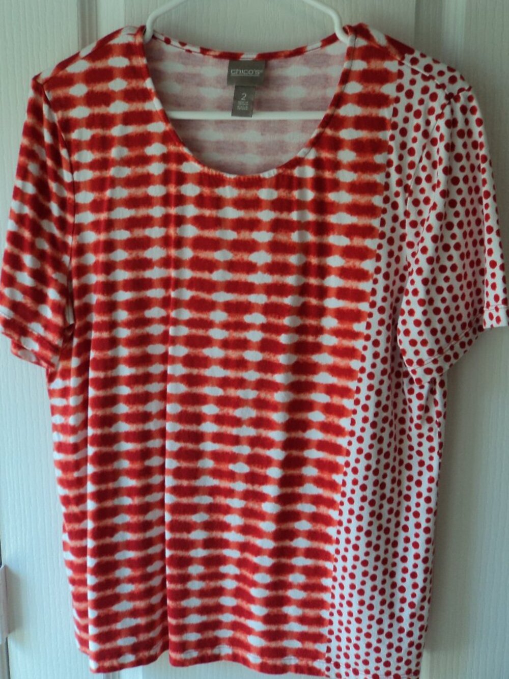 Women's SS Crew Top Orange/White Patterned